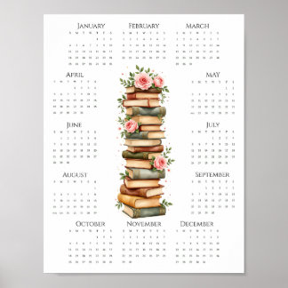 Poster Calendário de uma página de 2026 Livros Antigos &