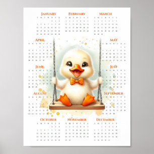 Poster Calendário de uma página de 2026 Patinho Fofo no B