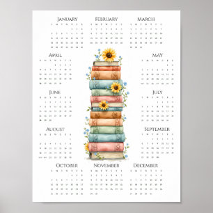 Poster Calendário de uma página de 2026 Pilha de Livros e