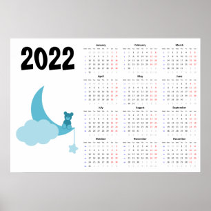 Poster Calendário de ursinho de pelúcia 2022 Cartaz - iní