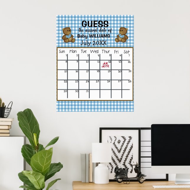 Poster Calendário de Ursinhos de Pelúcia para Adivinhar a (Escritório em casa)