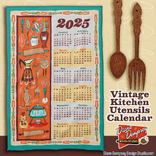 Poster Calendário de Utensílios de Cozinha Vintage