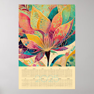 Poster Calendário do abstrato floral de Aquarela 2025