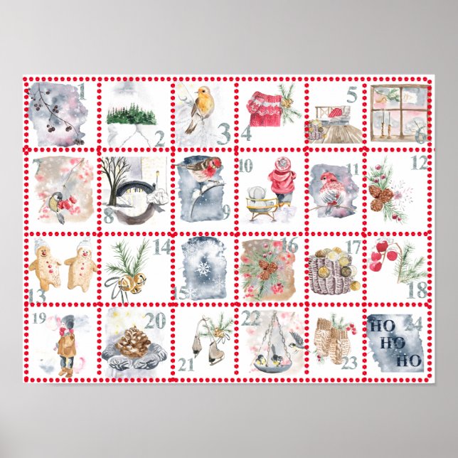 Poster Calendário do Advento com 24 Imagens Diferentes em (Frente)