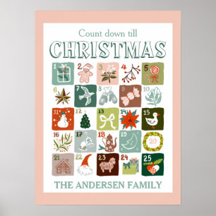 Poster calendário do advento de Natal contagem regressiva