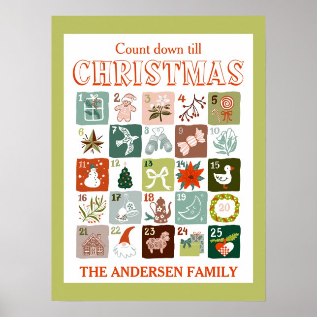 Poster calendário do advento de Natal contagem regressiva (Frente)