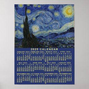 Poster Calendário do Ano de 2025 Noite Estrelada ou Adici