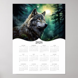 Poster Calendário do Ano de Cheio Celestial Wolf Fantasy