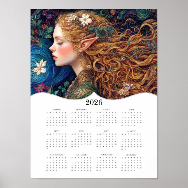 Poster Calendário do Ano de Cheio Celtic Elf Fantasy Art  (Frente)