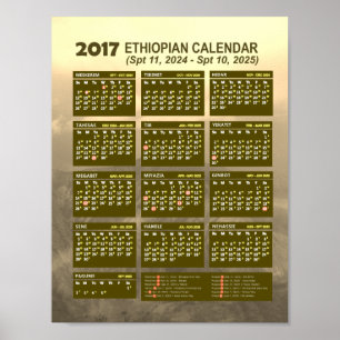 Poster Calendário do Ano Novo 2017 na Etiópia 2024/2025