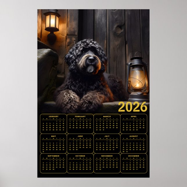Poster Calendário do Black Goldendoodle 2026 (Frente)