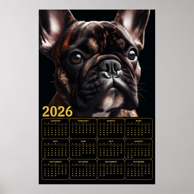 Poster Calendário do Bulldog Francês 2026 (Frente)