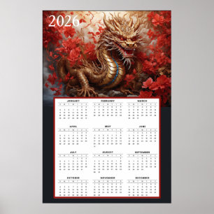 Poster Calendário do Dragão Dourado 2026 – Fogo de Outono