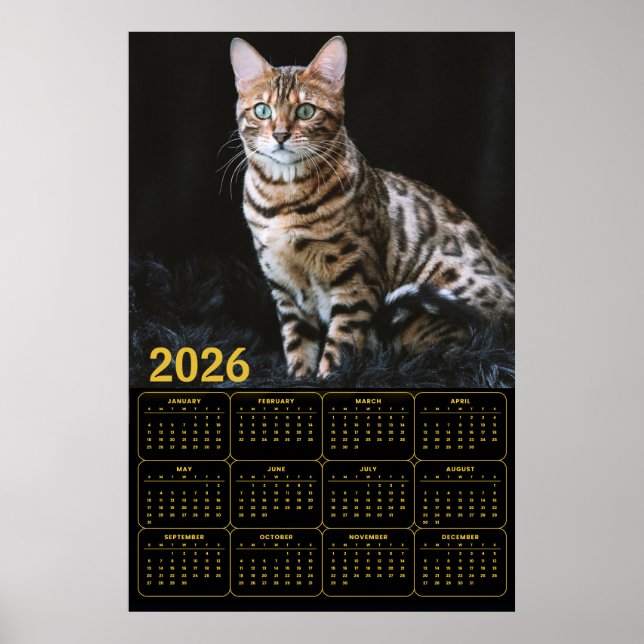 Poster Calendário do Gato Bengal 2026 (Frente)