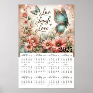 Poster Calendário do Live Laugh Love Flowers and Butterfl