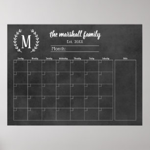 Poster Calendário do Monograma Mensal da Família do Qua