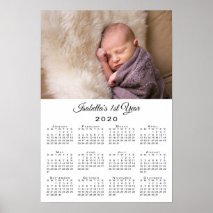 Poster Calendário do Novo Bebê Primeiro Ano Foto e Nome
