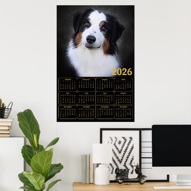 Poster Calendário do Pastor Australiano 2026 (Escritório em casa)