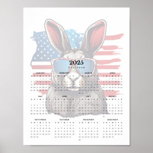Poster Calendário do Patriótico Rabbit Vermelho Branco e 