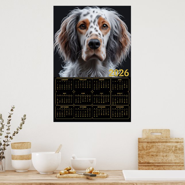 Poster Calendário Elegante English Setter 2026 (Cozinha)