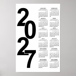 Poster Calendário Elegante Tipográfico Minimal Moderno de