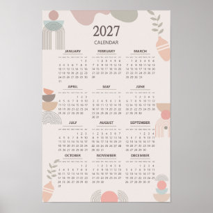 Poster Calendário Escandinavo 2027 Estética Boho Bege