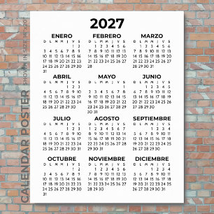 Poster Calendário Espanhol Minimalista Simples Preto 2027