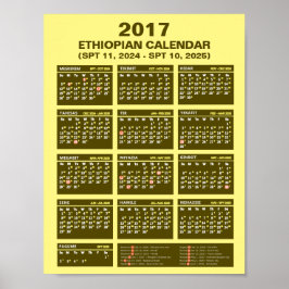 Poster Calendário Etíope 2017 para o ano 2024 e 2025 