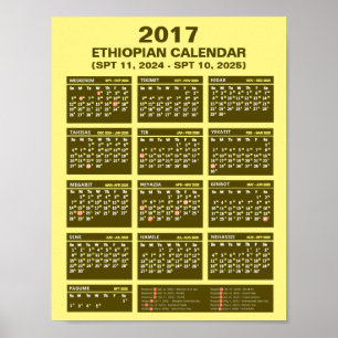 Poster Calendário Etíope de 2017 para os anos 2024 e 2025