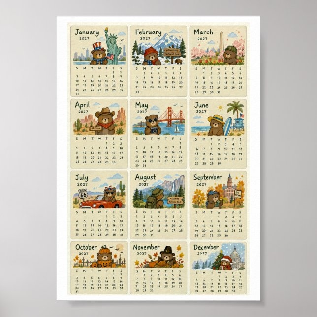 Poster Calendário EUA 2027 (Frente)