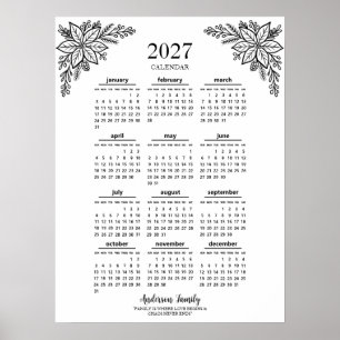 Poster Calendário Familiar Personalizado de Flores Silves