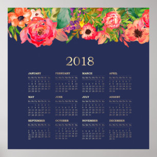 Póster Calendário Floral 2018 da Modern Watercolor