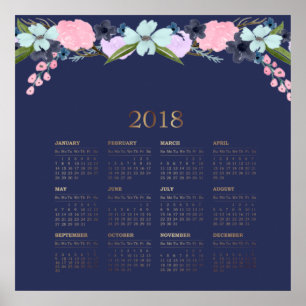 Poster Calendário Floral Aquarela Moderna 2018