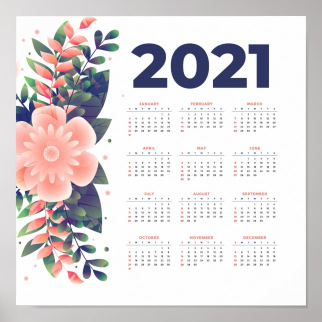 Poster Calendário Floral de 2021 (Frente)
