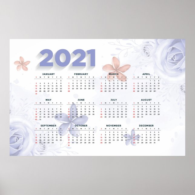 Poster Calendário Floral de 2021 (Frente)