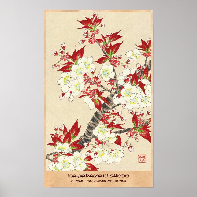 Póster Calendário Floral de Kawarazaki Shodo Japão (Frente)