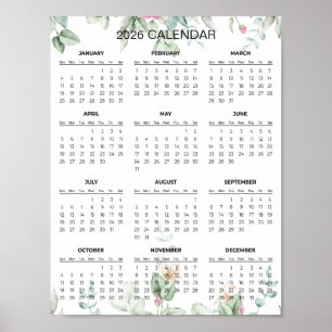 Poster Calendário Floral Simples, porém Elegante 2026   