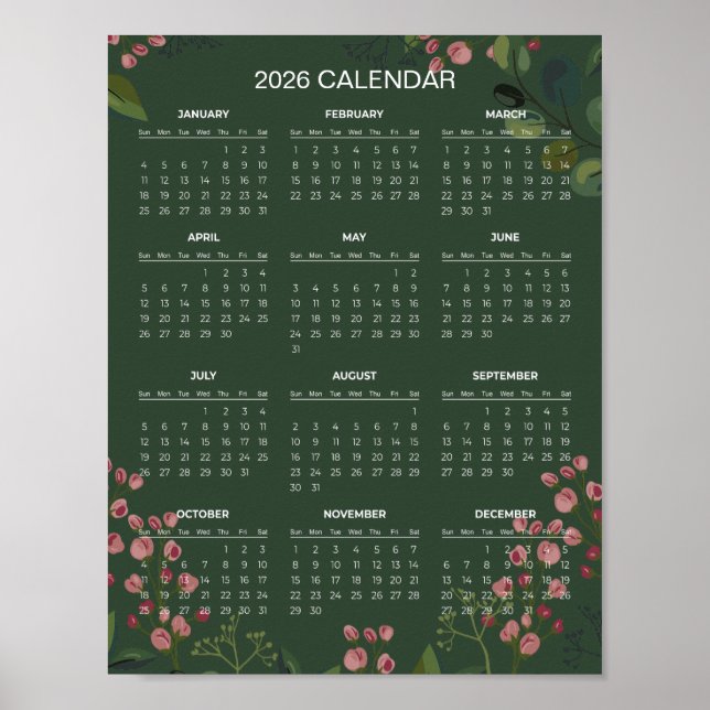 Poster Calendário Floral Simples, porém Elegante 2026 |  (Frente)