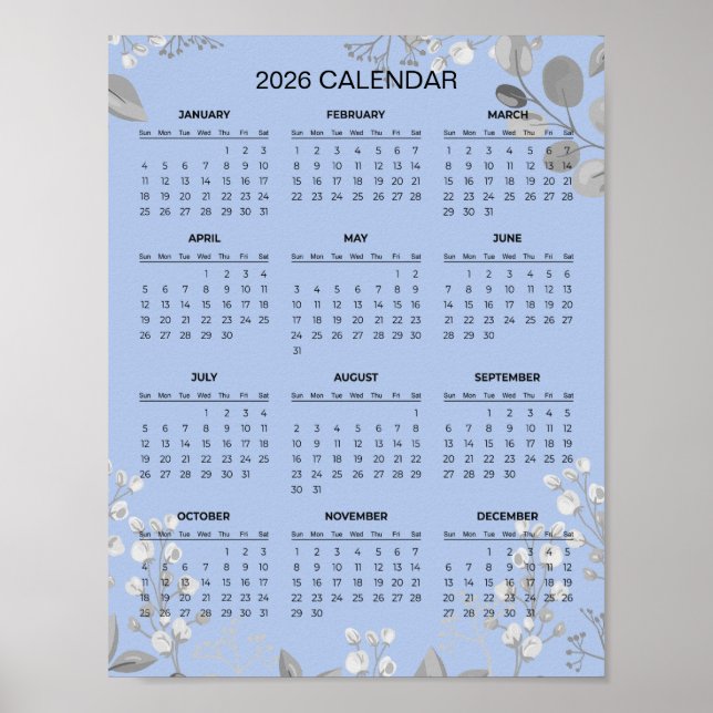 Poster Calendário Floral Simples, porém Elegante 2026 |  (Frente)