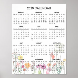 Poster Calendário Floral Simples, porém Elegante de 2026 
