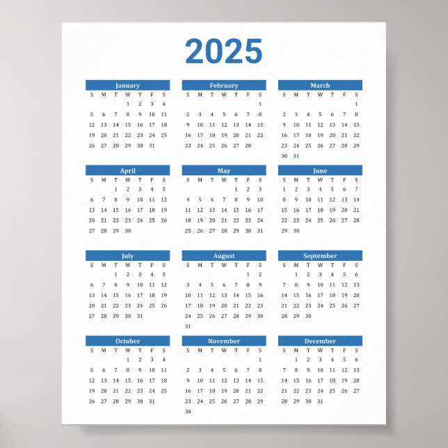 Poster Calendário geral do Bliue e White 2025 (Frente)