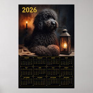 Poster Calendário Goldendoodle 2026 com Lanterna e Vela