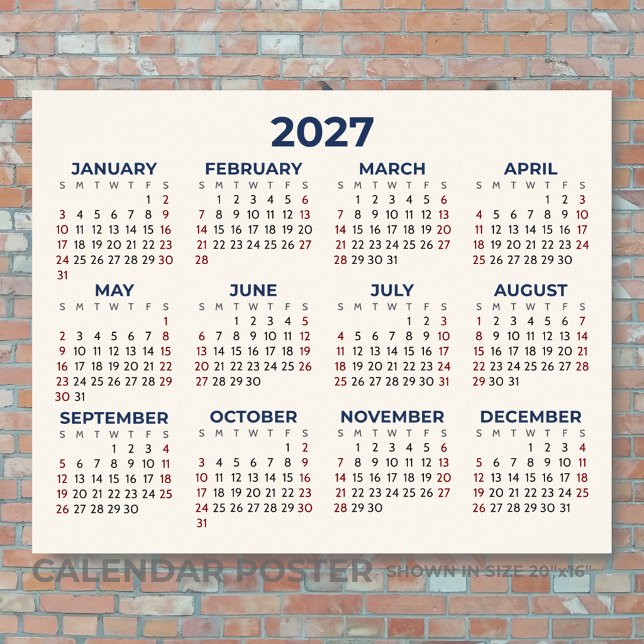 Poster Calendário Horizontal do Ano Completo 2027 Suas Co (Criador carregado)