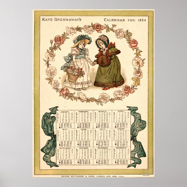 Poster Calendário Kate Greenaway da era Vitoriana antiga (Frente)