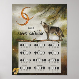 Poster CALENDÁRIO LUNAR 2023, Lua de Lobo Floresta Escura