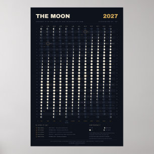 Poster Calendário Lunar 2027 - Fases da Lua, Meia-Noite