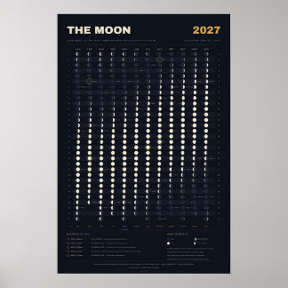 Poster Calendário Lunar 2027 - Fases da Lua, Meia-Noite