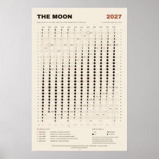 Poster Calendário Lunar 2027 - Fases da Lua, Pergaminho