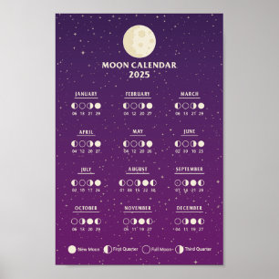 Poster Calendário Lunar Anual de Fases da Lua Espacial 20