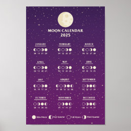 Poster Calendário Lunar Anual de Fases da Lua Espacial de